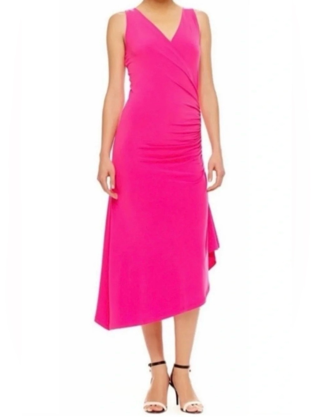 NWT Michael Kors Sleeveless Asymmetrical Drape & Wrap Zip V Neck Midi Dress